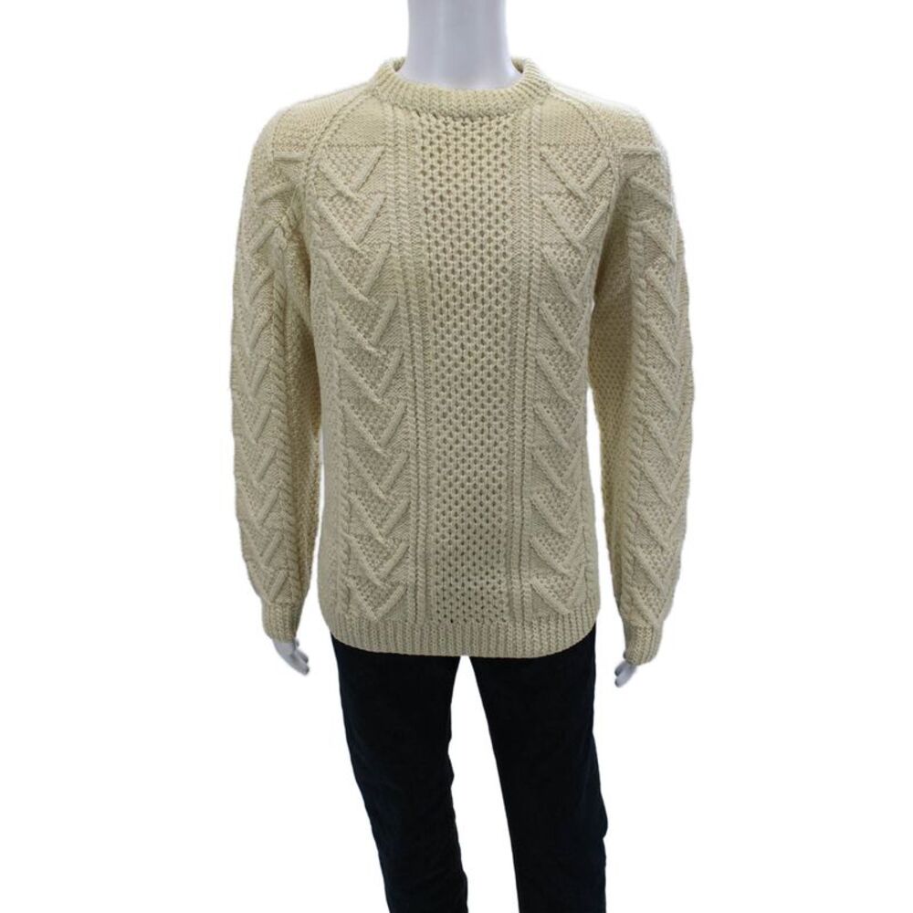 Carden Man Mens Pullover Sweater Beige Crew Neck Pure Wool Size L